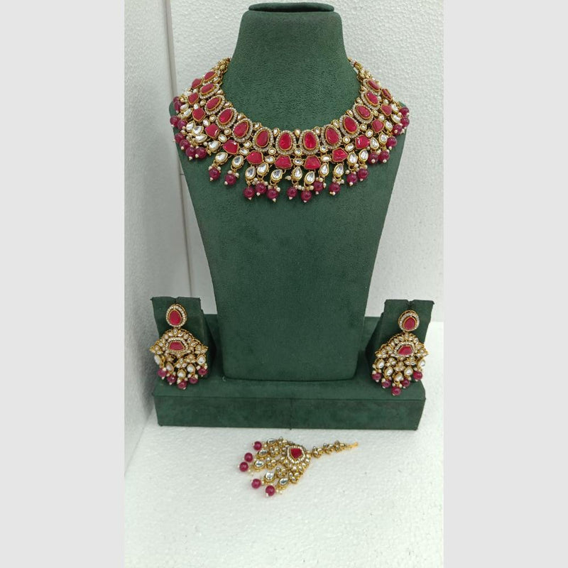 Rani Sati Jewels Gold Plated Crystal and Beads Necklace Set