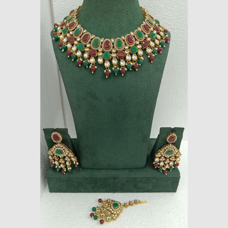 Rani Sati Jewels Gold Plated Crystal and Beads Necklace Set