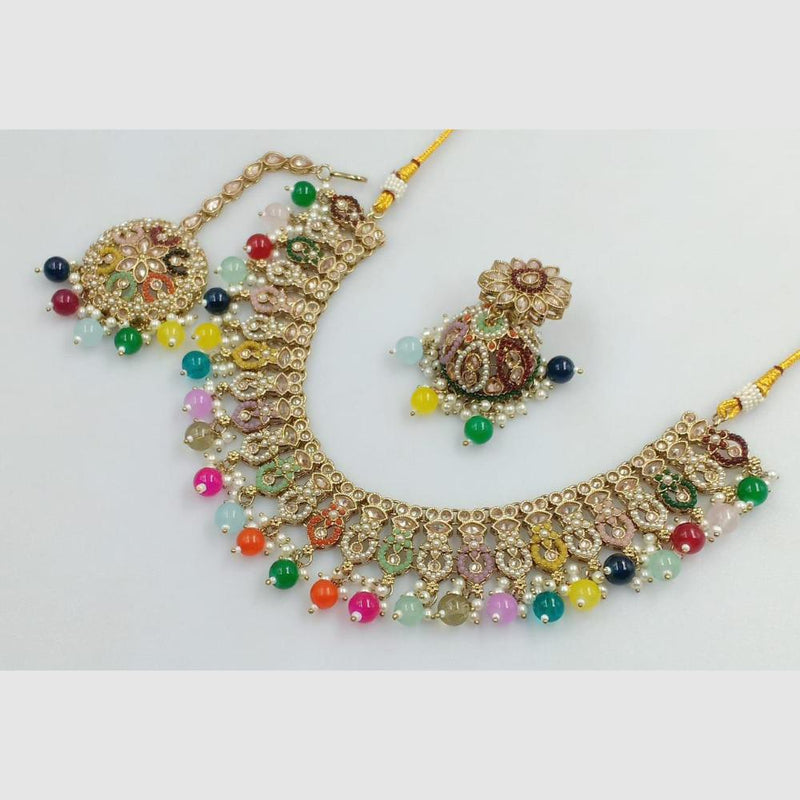 Rani Sati Jewels Gold Plated Crystal and Beads Necklace Set