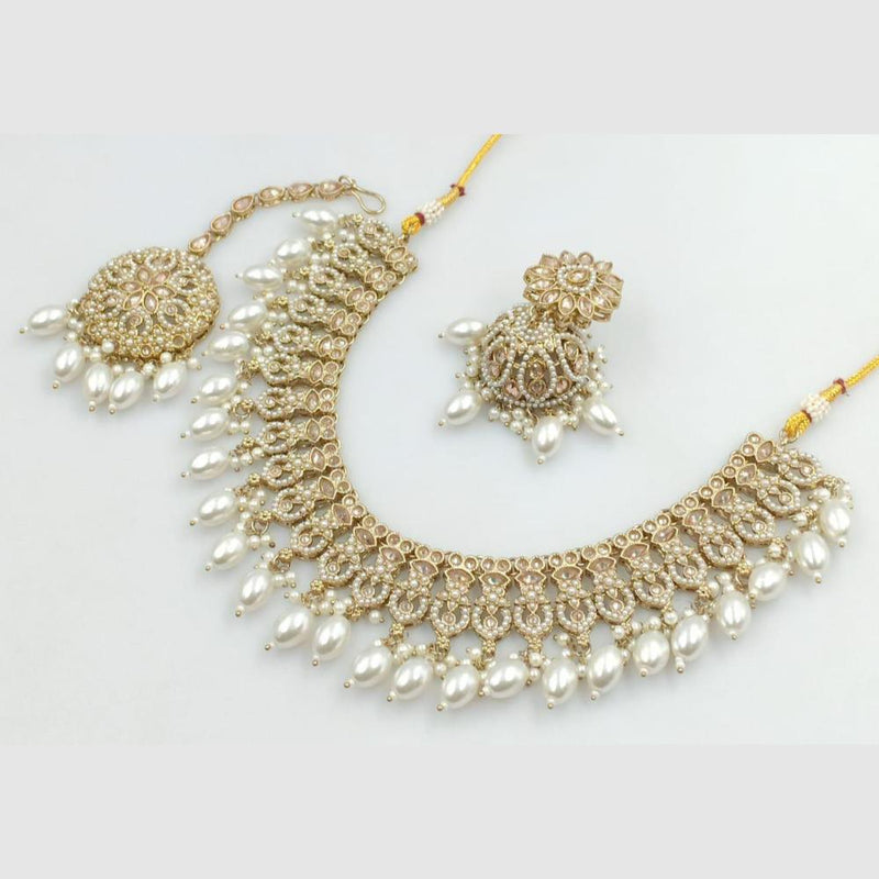 Rani Sati Jewels Gold Plated Crystal and Beads Necklace Set