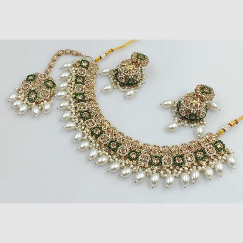 Rani Sati Jewels Gold Plated Crystal and Beads Necklace Set