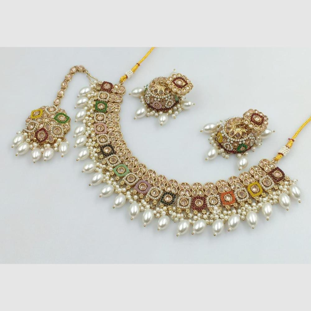 Rani Sati Jewels Gold Plated Crystal and Beads Necklace Set