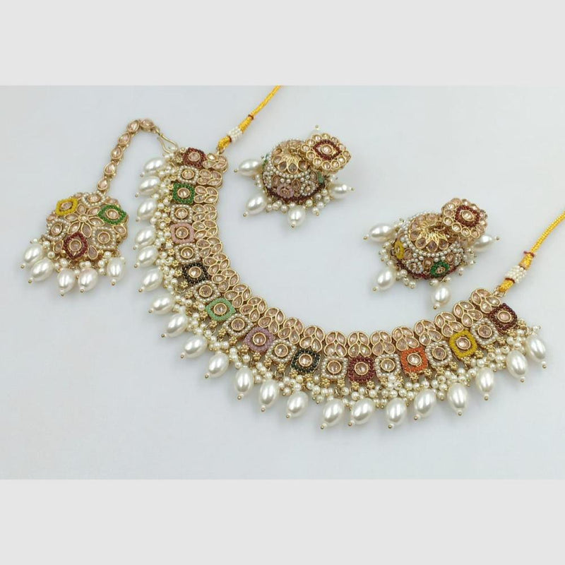 Rani Sati Jewels Gold Plated Crystal and Beads Necklace Set