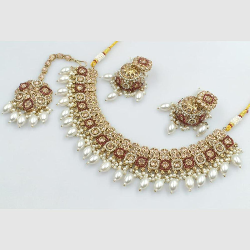 Rani Sati Jewels Gold Plated Crystal and Beads Necklace Set