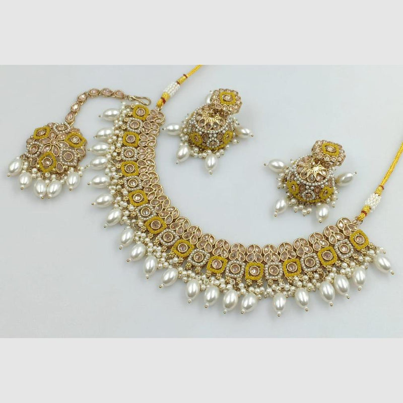 Rani Sati Jewels Gold Plated Crystal and Beads Necklace Set