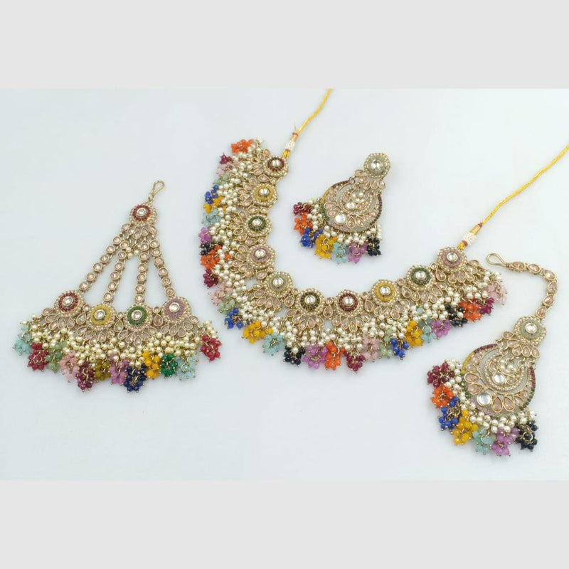 Rani Sati Jewels Gold Plated Crystal and Beads Necklace Set