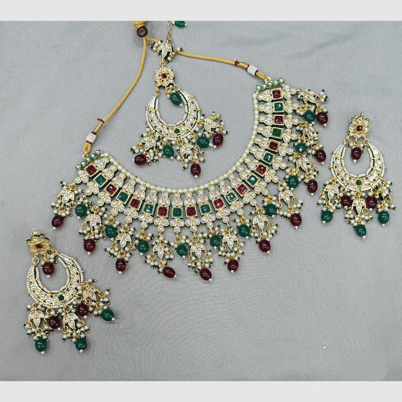 Rani Sati Jewels Gold Plated Crystal and Beads Necklace Set