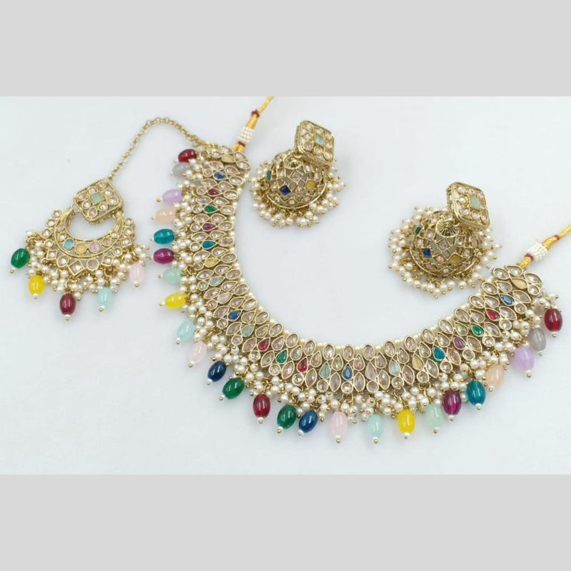 Rani Sati Jewels Gold Plated Crystal and Beads Necklace Set