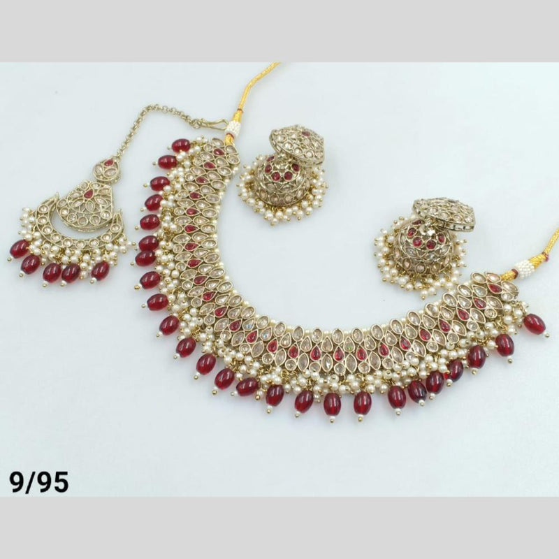 Rani Sati Jewels Gold Plated Crystal and Beads Necklace Set