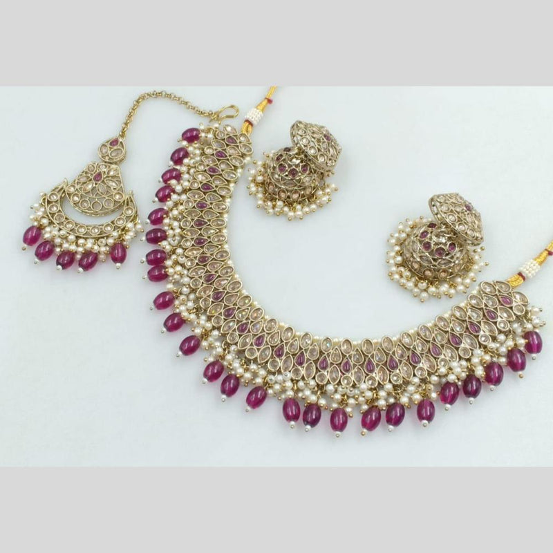 Rani Sati Jewels Gold Plated Crystal and Beads Necklace Set