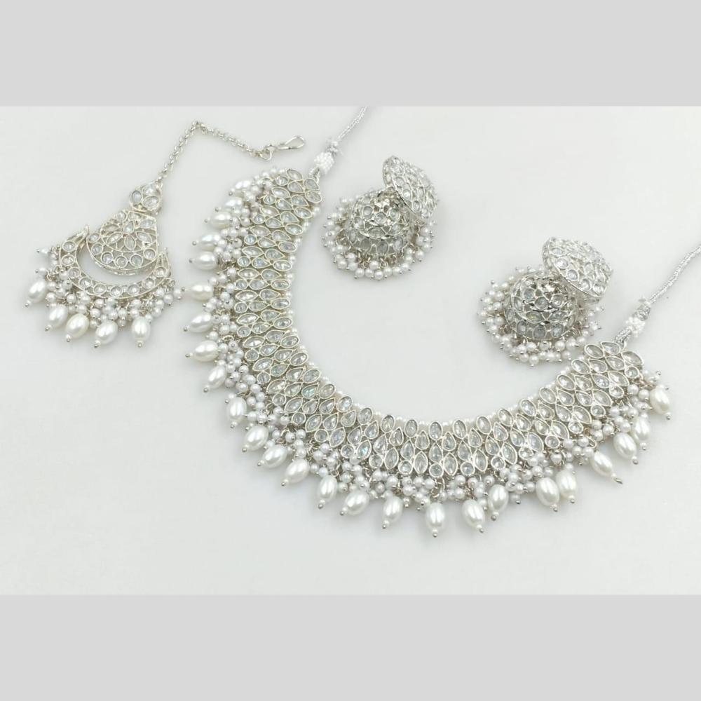 Rani Sati Jewels Silver Plated Crystal and Beads Necklace Set