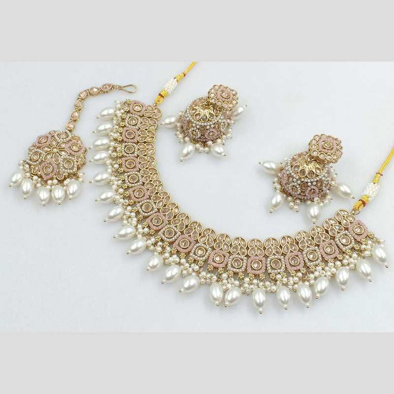 Rani Sati Jewels Gold Plated Crystal Stone And Pearls Necklace Set