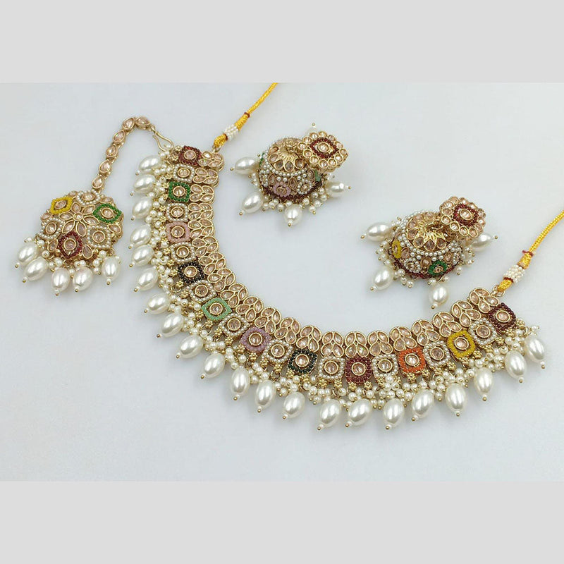 Rani Sati Jewels Gold Plated Crystal Stone And Pearls Necklace Set