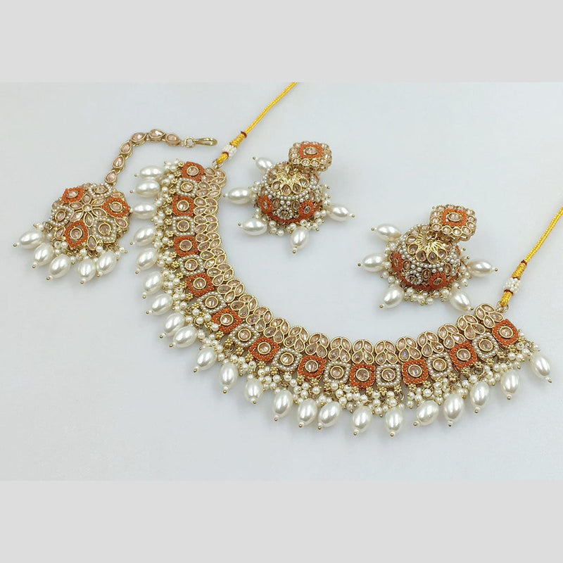 Rani Sati Jewels Gold Plated Crystal Stone And Pearls Necklace Set