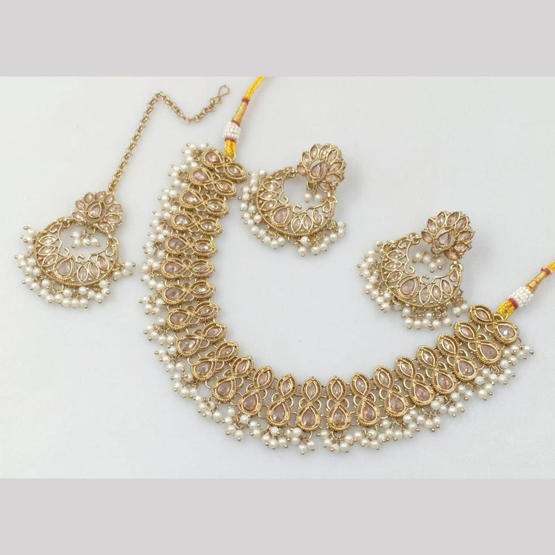 Rani Sati Jewels Gold Plated Crystal Stone And Pearls Necklace Set