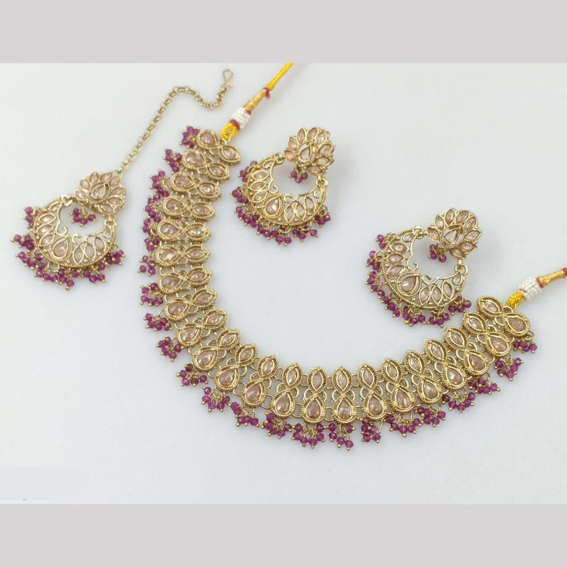 Rani Sati Jewels Gold Plated Crystal Stone And Pearls Necklace Set