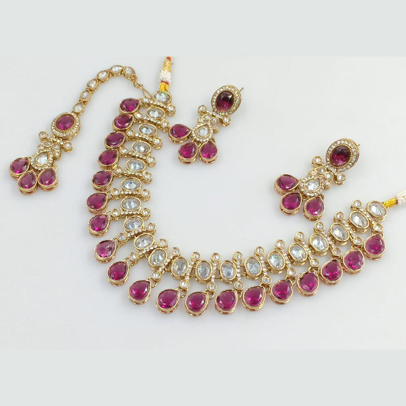 Rani Sati Jewels Gold Plated Crystal Stone And Pearls Necklace Set