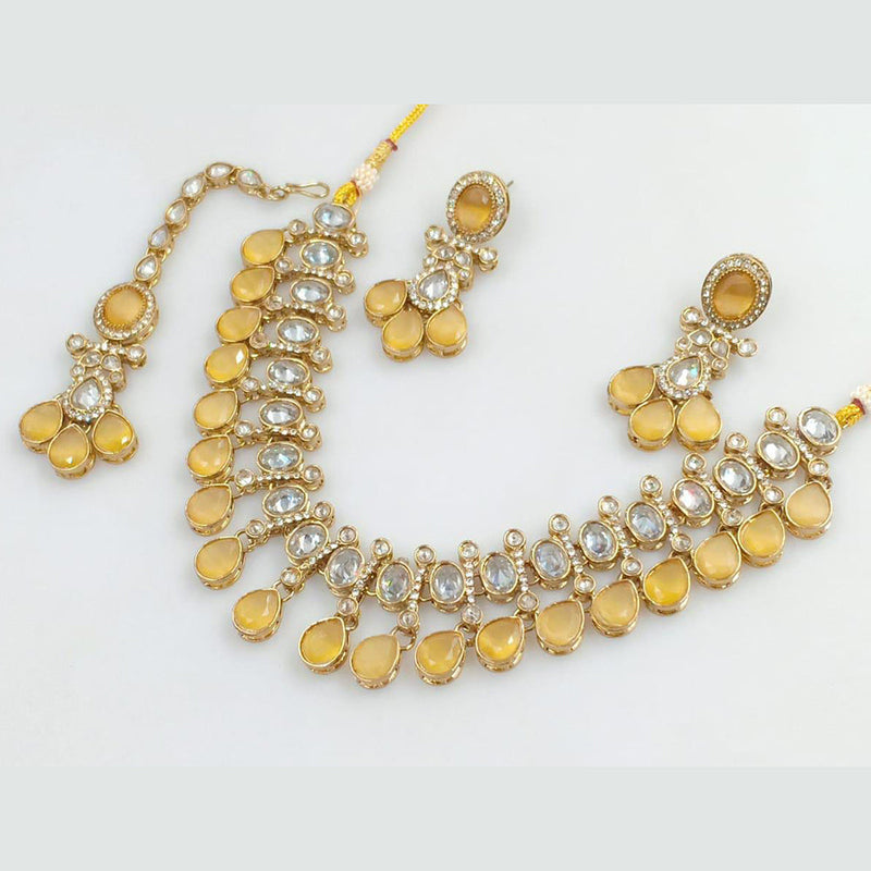 Rani Sati Jewels Gold Plated Crystal Stone And Pearls Necklace Set