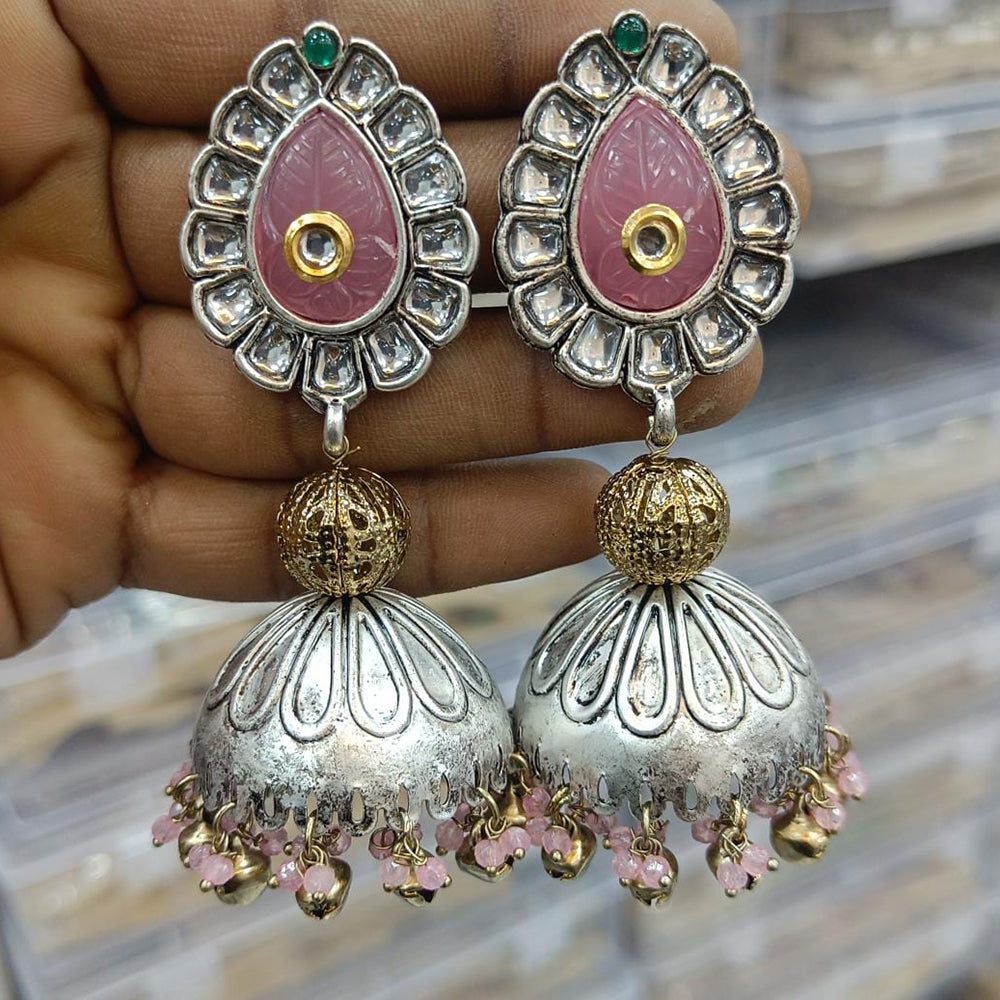 Rani Sati Jewels 2 Tone Kundan Stone And Pearls Jhumki Earrings