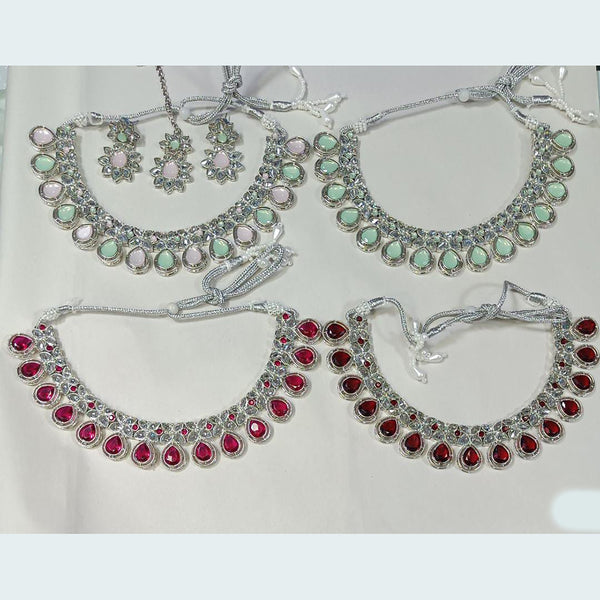 Rani Sati Jewels Silver Plated Crystal Stone Necklace Set