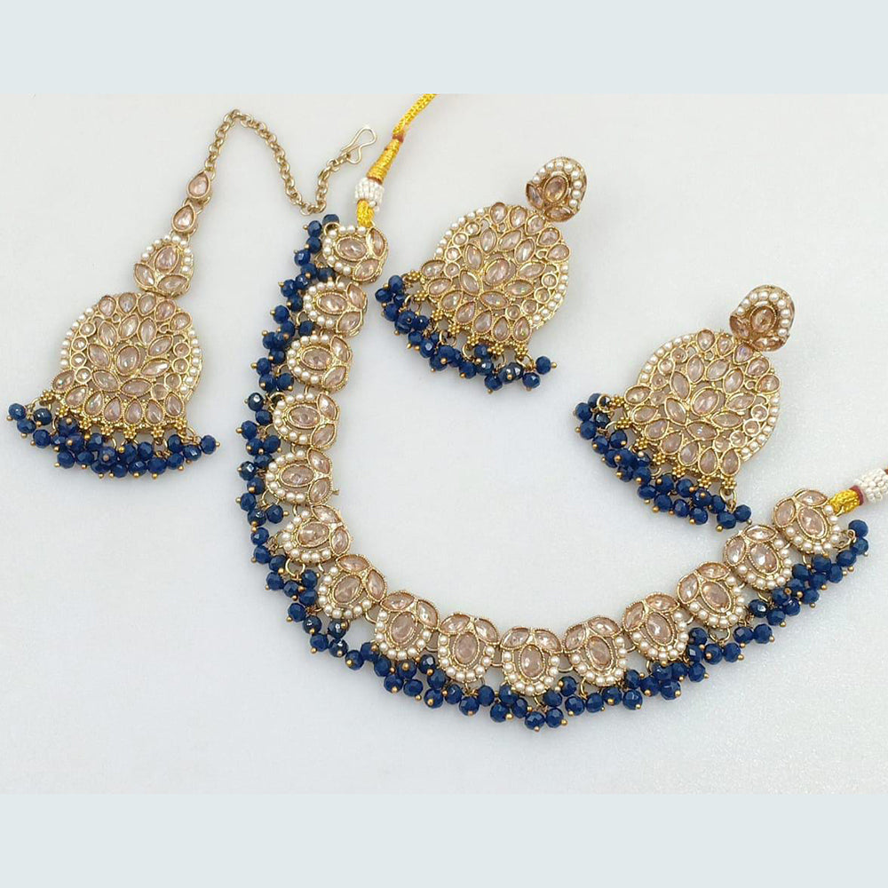 Rani Sati Jewels Gold Plated Crystal Stone And Pearls Necklace Set