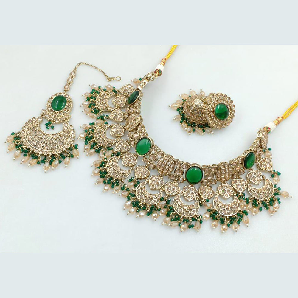 Rani Sati Jewels Gold Plated Crystal Stone And Pearls Necklace Set