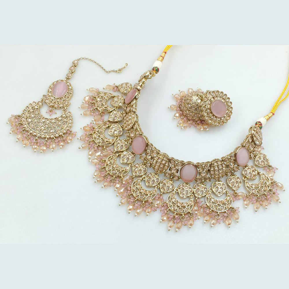 Rani Sati Jewels Gold Plated Crystal Stone And Pearls Necklace Set