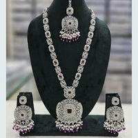 Rani Sati Jewels Silver Plated Crystal Stone And Pearls Long Necklace Set