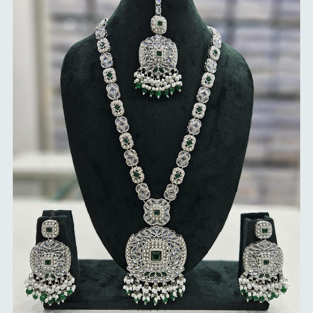 Rani Sati Jewels Silver Plated Crystal Stone And Pearls Long Necklace Set