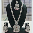 Rani Sati Jewels Silver Plated Crystal Stone And Pearls Long Necklace Set