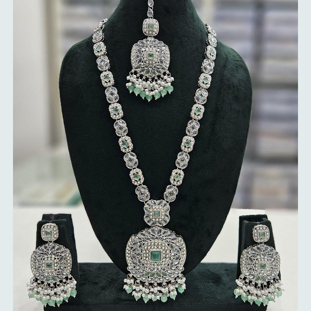 Rani Sati Jewels Silver Plated Crystal Stone And Pearls Long Necklace Set