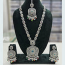 Rani Sati Jewels Silver Plated Crystal Stone And Pearls Long Necklace Set