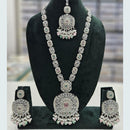 Rani Sati Jewels Silver Plated Crystal Stone And Pearls Long Necklace Set