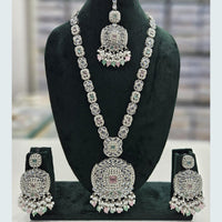Rani Sati Jewels Silver Plated Crystal Stone And Pearls Long Necklace Set