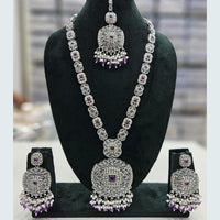 Rani Sati Jewels Silver Plated Crystal Stone And Pearls Long Necklace Set