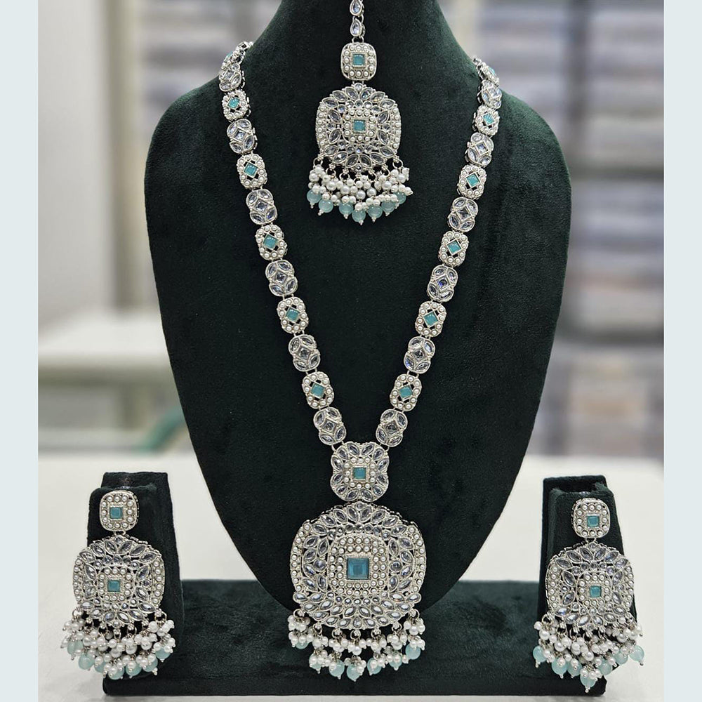 Rani Sati Jewels Silver Plated Crystal Stone And Pearls Long Necklace Set