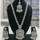 Rani Sati Jewels Silver Plated Crystal Stone And Pearls Long Necklace Set