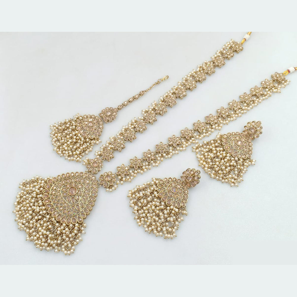 Rani Sati Jewels Gold Plated Crystal Stone And Pearls Long Necklace Set
