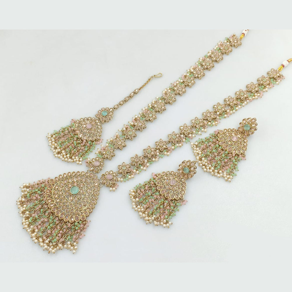Rani Sati Jewels Gold Plated Crystal Stone And Pearls Long Necklace Set