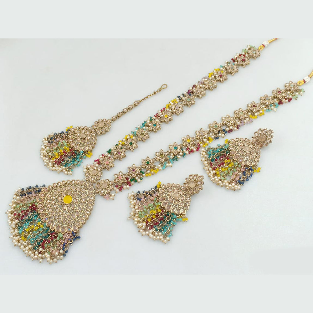 Rani Sati Jewels Gold Plated Crystal Stone And Pearls Long Necklace Set