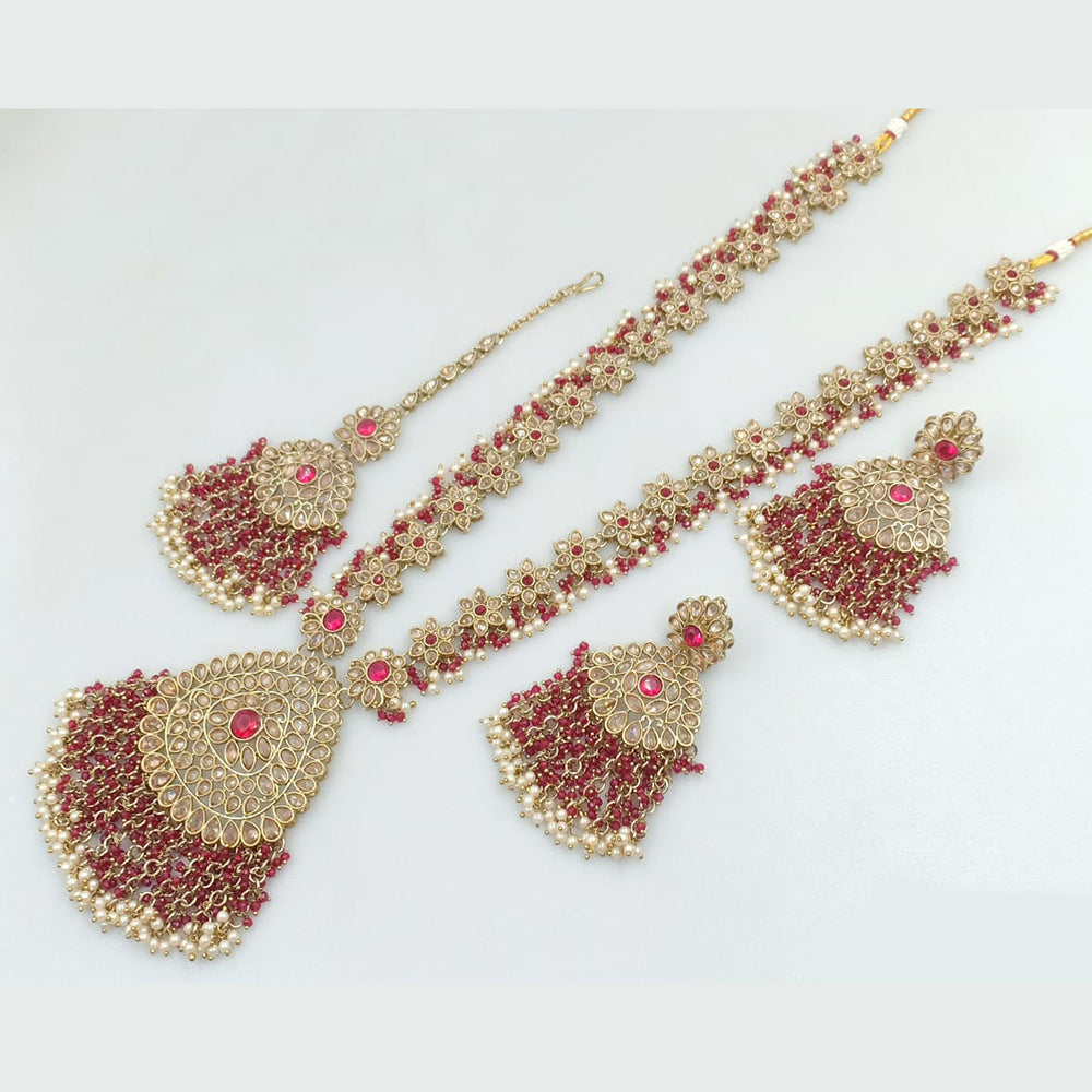 Rani Sati Jewels Gold Plated Crystal Stone And Pearls Long Necklace Set