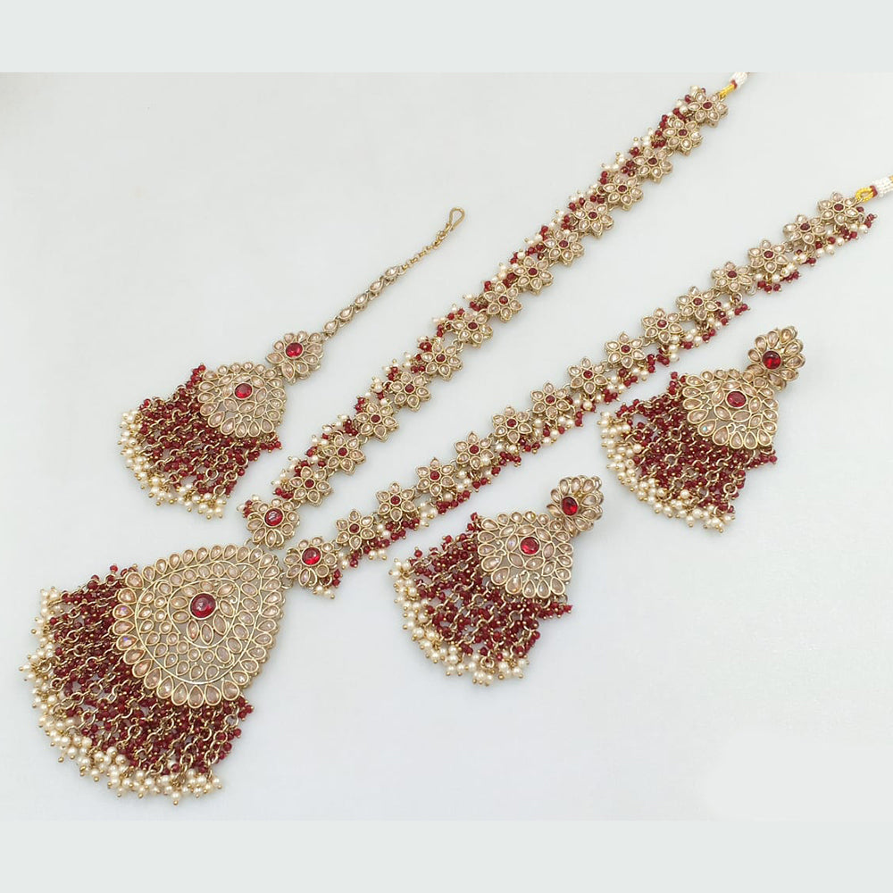 Rani Sati Jewels Gold Plated Crystal Stone And Pearls Long Necklace Set