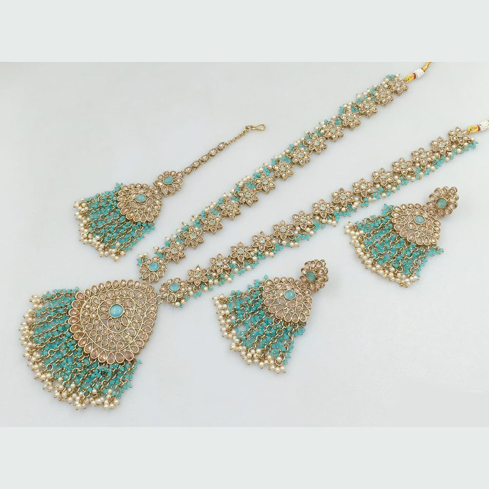 Rani Sati Jewels Gold Plated Crystal Stone And Pearls Long Necklace Set