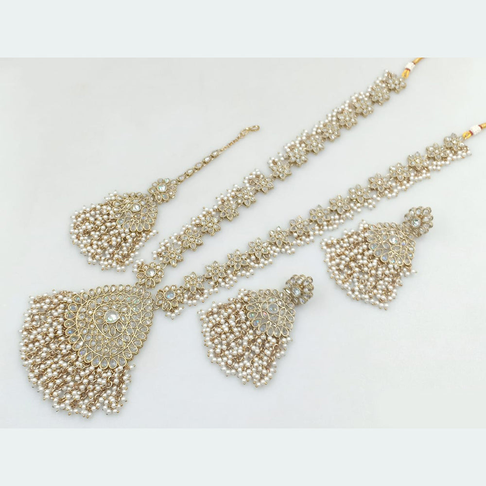Rani Sati Jewels Gold Plated Crystal Stone And Pearls Long Necklace Set