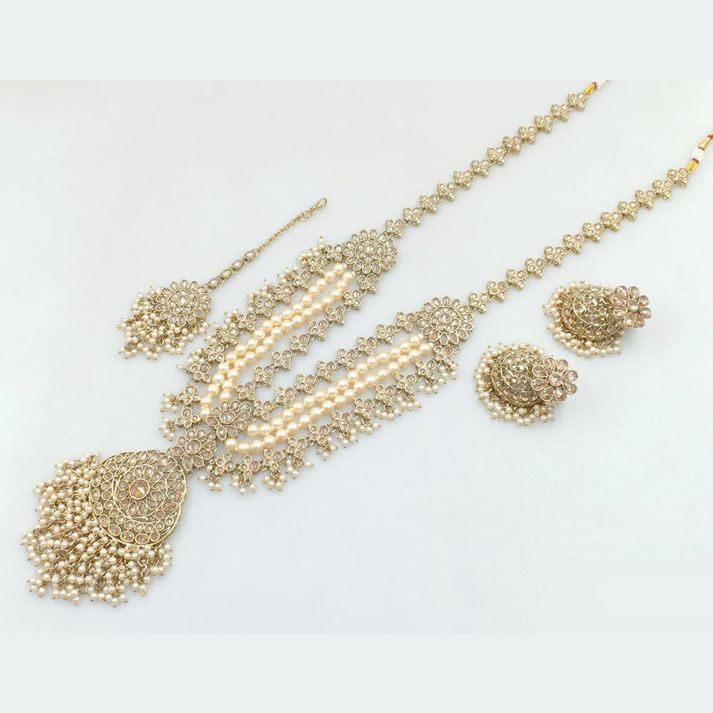 Rani Sati Jewels Gold Plated Crystal Stone And Pearls Long Necklace Set