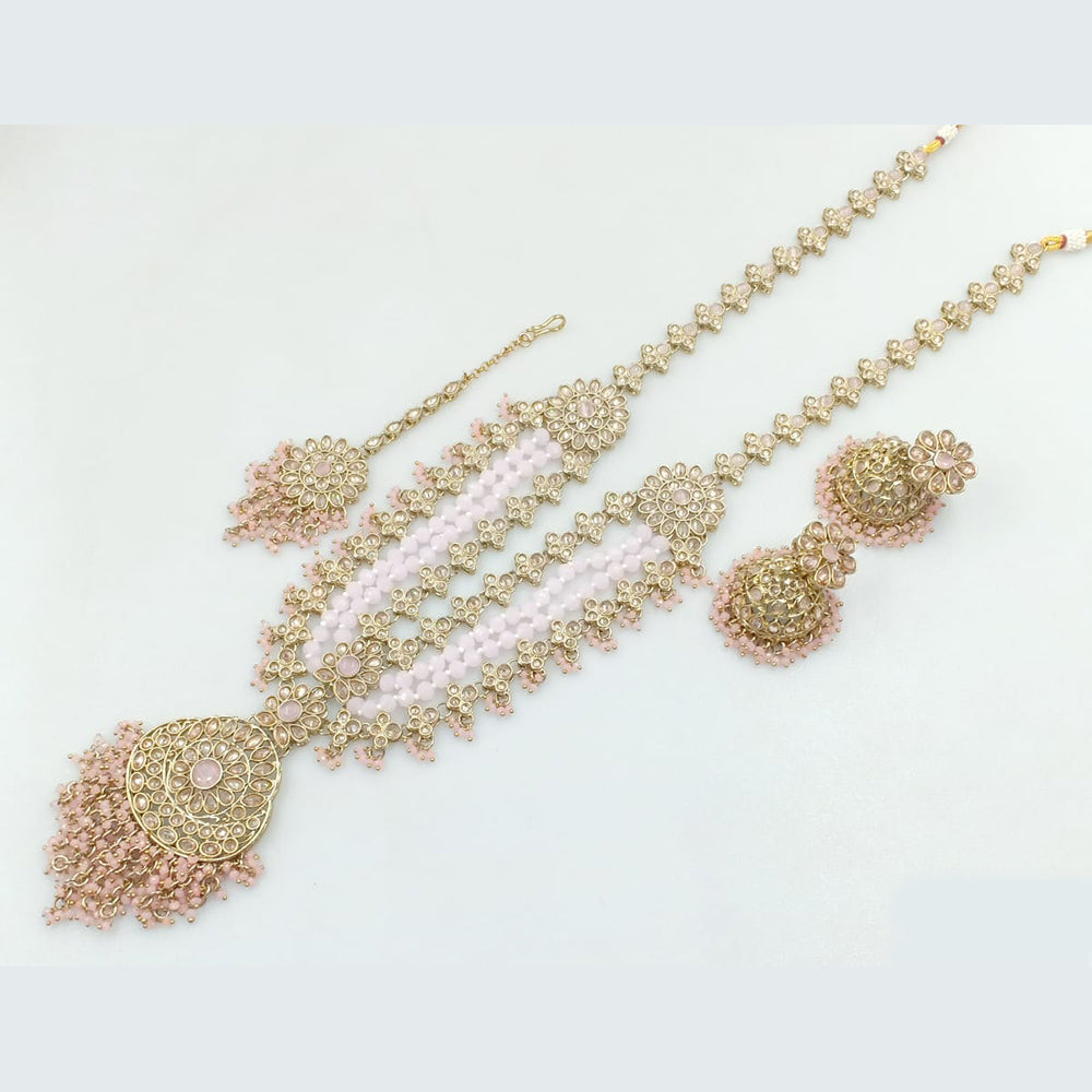 Rani Sati Jewels Gold Plated Crystal Stone And Pearls Long Necklace Set