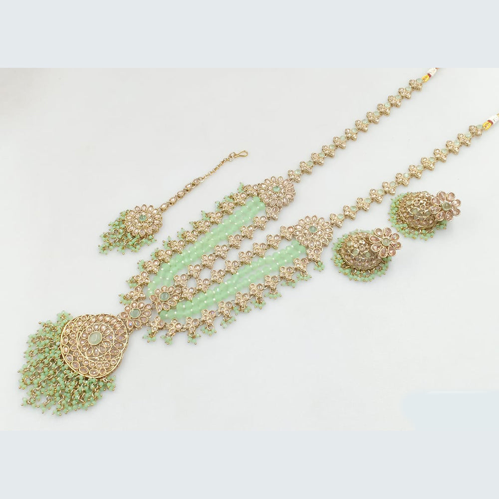 Rani Sati Jewels Gold Plated Crystal Stone And Pearls Long Necklace Set