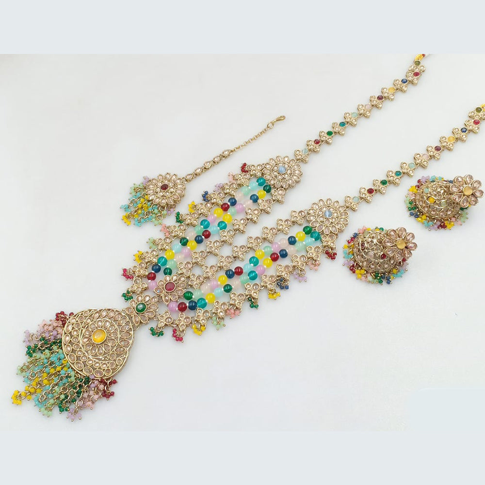 Rani Sati Jewels Gold Plated Crystal Stone And Pearls Long Necklace Set