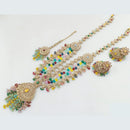 Rani Sati Jewels Gold Plated Crystal Stone And Pearls Long Necklace Set