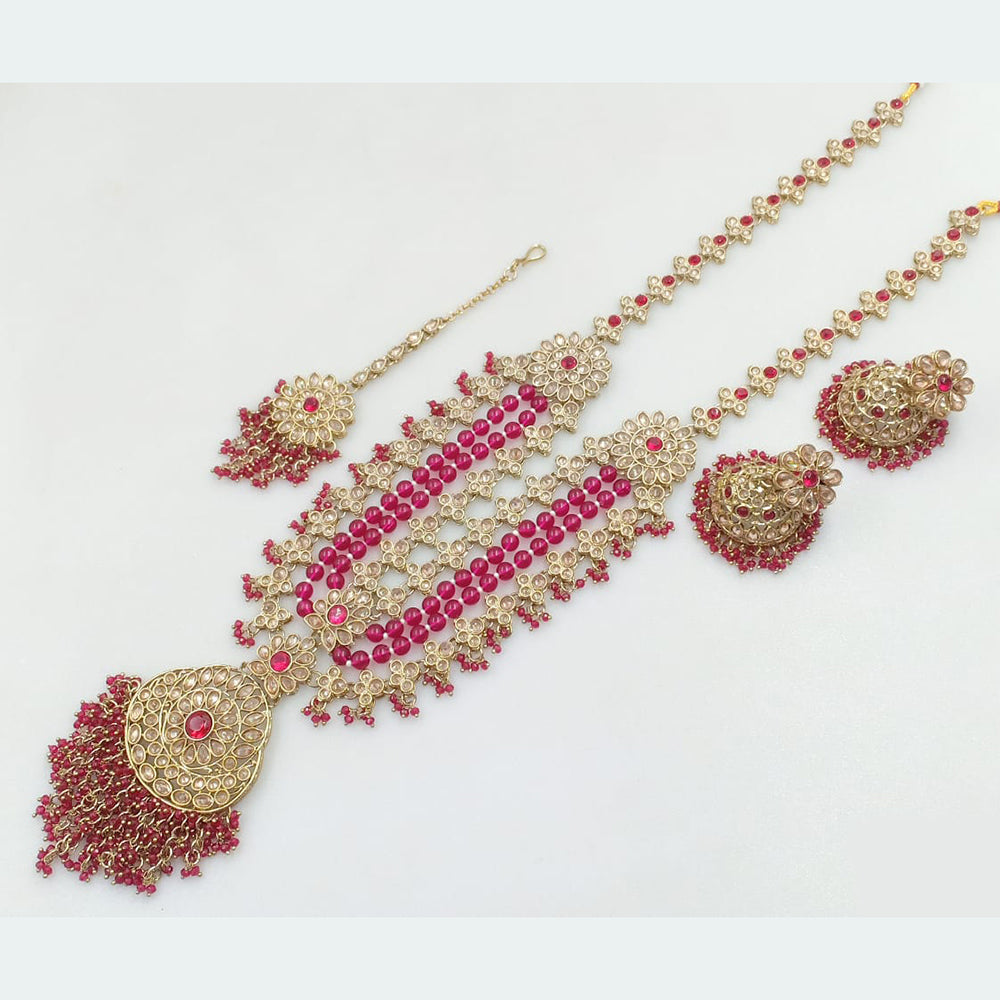 Rani Sati Jewels Gold Plated Crystal Stone And Pearls Long Necklace Set